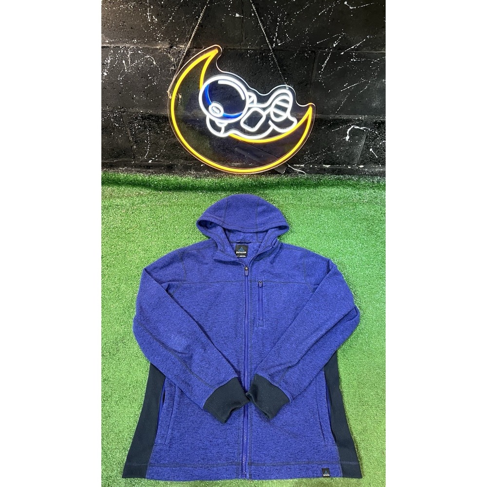 prAna Hoodie Womens Large Heather Blue‎ Full Zip Hike Outdoors Nature Organic